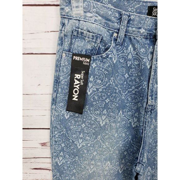 Simple Society Super High Rise Straight Leg Paisley Pattern Jeans Junior's 7 - Picture 11 of 12